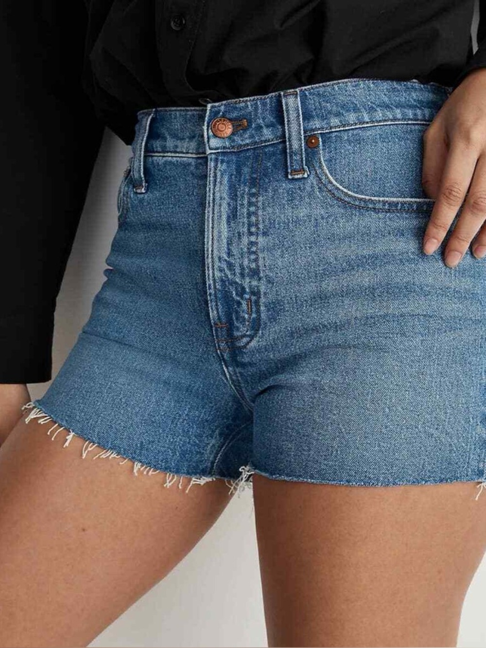 Madewell Perfect Jean Shorts High Rise Raw Hem Frayed Denim Size 25